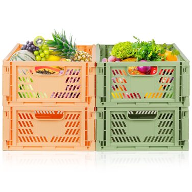 Набір із 4 пластикових кошиків для зберігання, складні коробки для зберігання, вставки для кухонних шухляд, штабелювані полиці-кошики, ящики для зберігання, транспортні коробки, контейнери для шаф, куби для домашнього офісу, спальні - рожевий зелений