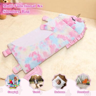 Дитячий спальний мішок зі знімною подушкою, теплий та пухнастий дизайн у формі слона, подвійна блискавка для дівчаток та хлопчиків, складний великий спальний мішок-ковдра для кемпінгу в приміщенні та на свіжому повітрі, єдиноріг 170x70 см