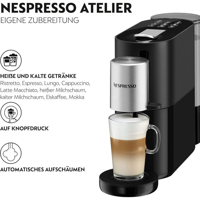 Кавоварка Krups XN8908 Nespresso Atelier з піноутворювачем молока Резервуар для води 1 л в т.ч. скляні чашкикапсули Тиск 19 бар чорний/ сріблястий