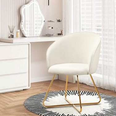 Крісло для туалетного столика Hellove із золотистими металевими ніжками, зручне оксамитове бежеве крісло для туалетного столика, просте сучасне крісло з підлокітниками, м&39яке крісло для макіяжу, вітальня, комплект з , бежевий