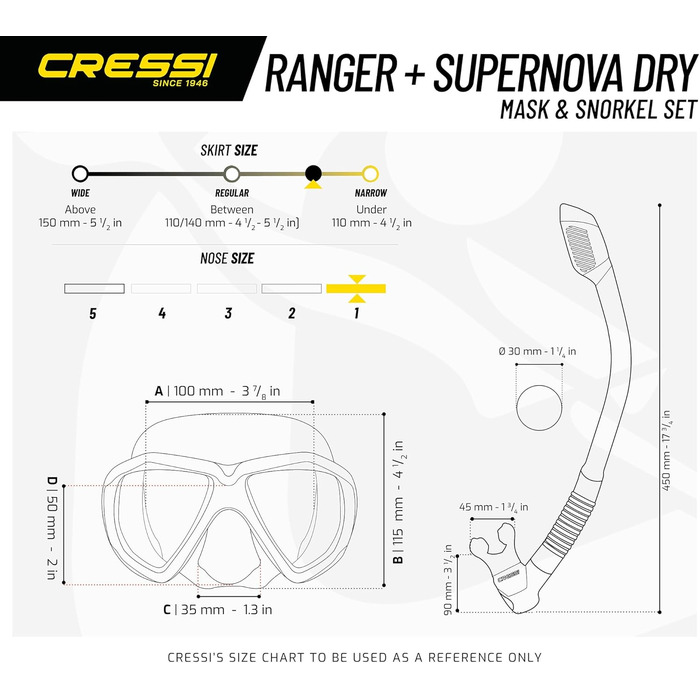 Високоякісний набір для снорклінгу для дорослих, маска та трубка у практичному футлярі, чорний/чорний