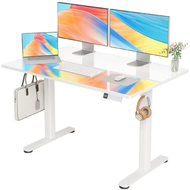 Стіл Claiks з регульованою висотою та скляною стільницею 120 x 60 см, електрично регульований, меблі для домашнього офісу, комп&39ютерний стіл, сучасний обідній стіл, стабільність та дизайн 120 x 60 см, супер білий