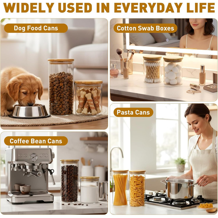 Банки для зберігання з кришками, 12 скляних контейнерів для зберігання з кришками, герметичні, штабельовані банки для зберігання AB