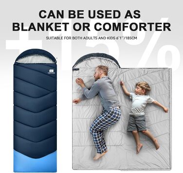 Спальний мішок для дорослих для холодної погоди, портативний, водонепроникний, легкий спальний мішок для високих людей (дівчат та хлопців) з компресійним чохлом для теплого кемпінгу, походів, використання на свіжому повітрі та в приміщенні, 1,8 кг, темно-