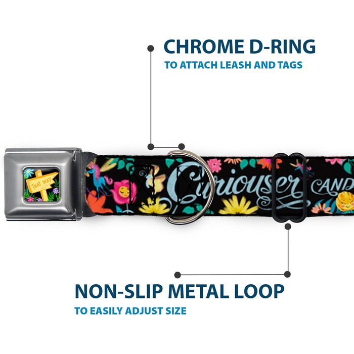 Нашийник Buckle-Down, застібка типу автомобільний ремінь, колекція Квіти Аліси в Країні Див, багатокольоровий, ширина 2,5 см, для обхвату шиї 27,943,2 см, розмір M (DC-WDY300-M). Ширина 2,5 см - підходить для обхвату шиї 27,9-43,2 см - Розмір M. Колекція 