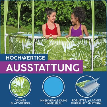 Басейн Bestway Steel Pro Frame з навісом від сонця 244x51 см Круглий садовий басейн із розбризкувачем та захистом від ультрафіолету, наземний басейн для дітей та сімей, дизайн Green Leaf, літній, 244 x 51 см 2