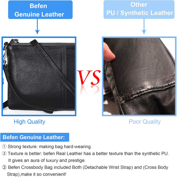 Жіноча сумка-клатч befen з натуральної шкіри, маленький кроссбоді, з RFID-блокуванням, блискавкою, плечовим ремінцем та ремінцем на зап&39ястя, чорного кольору