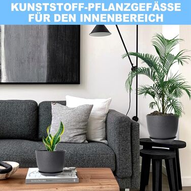 Квітковий горщик, упаковка з 6 горщиків з блюдцем, кашпо 25/23/20/18/16/13 см, квіткові горщики з дренажними отворами та лотками, набір квіткових горщиків ідеально підходить для кімнатних садів та балконів (чорний)