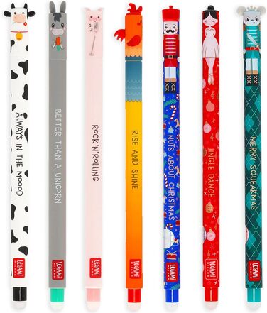 Набір LEGAMI з 22 гелевих ручок, що стираються, з термочутливим чорнилом, різні кольори чорнил та дизайни корпусу, наконечник 0,7 мм, малюнки тварин