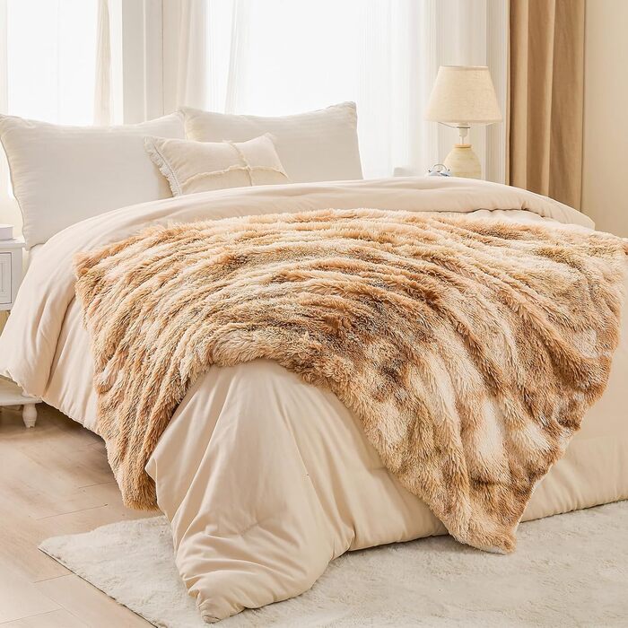 Плед EMME зі штучного хутра, пухнастий, 150 x 200 см, хутряний плед, вовняний плед, плед, супер м&39який, пухнастий плед зі штучного хутра, теплий флісовий плед, товстий, елегантний, плед для дивана та ліжка, колір тай-дай коричневий 150x200 см 01-тай-дай