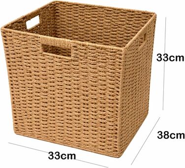 Плетений кошик для зберігання з ротанга комплект з 2 шт. , 33x38x33 см, великі складні кошики з ручками та металевим каркасом підходить для вставок Kallax та кубічних полиць, полиця-кошик для вітальні та спальні