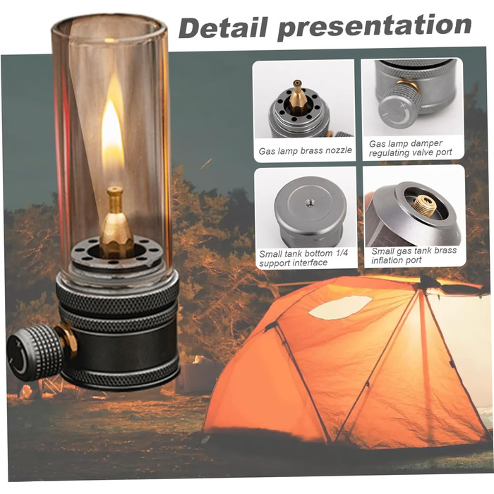 Портативний газовий ліхтар, металевий, для кемпінгу, з термостійким, регульованим скляним клапаном для походів