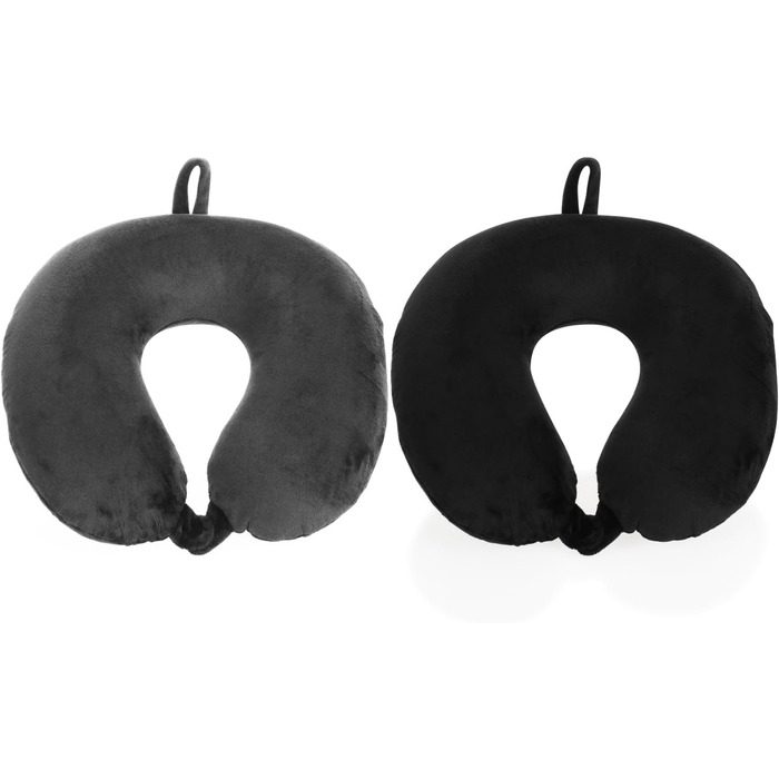 Преміум подушки для шиї - Подушки для підтримки шиї з піною з ефектом пам&39яті - Подушки для шиї для дорослих - Оксамитова м&39яка дорожня подушка для літака, автомобіля, поїзда, корабля та автобуса - Снодійний засіб, 2 шт., сірий чорний, 2 шт.