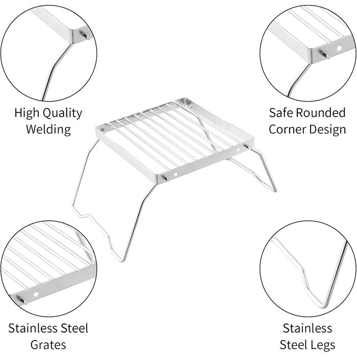 Решітка для гриля для кемпінгу, портативний гриль для багаття, решітка для гриля на відкритому повітрі, підставка для пальника, гриль для барбекю з нержавіючої сталі, складний гриль для багаття для походів, грилювання, піших прогулянок, пікніків, риболовл