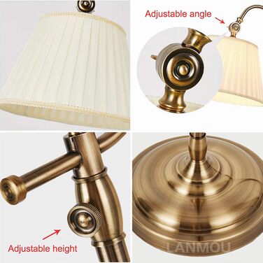 12W LED Floor Lamp Regulable with Remote Control, White Fabric Lamp Lamp, Retro Metal Copper Floor Lamp for Bedroom Office Office Hotel, E27 Socket Max 60W, 12W LED Floor Lamp Regulable with Remote Control, White Fabric Lamp Lamp, Retro Metal Copper Floor