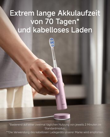 Звукова зубна щітка Laifen Wave Pro з 6 режимами чищення та акумулятором на 70 днів, 60 осциляції, контроль тиску, 2 інтелектуальні насадки (Алюмінієво-рожевий)