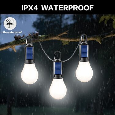 Світлодіодний ліхтар для намету з сонячним живленням від USB, акумуляторний портативний кемпінговий ліхтар, 3 режими освітлення, відкритий підвісний ліхтар з гачком, теплий білий ліхтар для намету, походи, ніч, риболовля, аварійний режим, 5 шт.