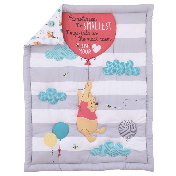Комплект постільної білизни для дитячого ліжечка Disney Вінні Пух Перший найкращий друг, 4 предмети, аква/сірий/білий/червоний, 4