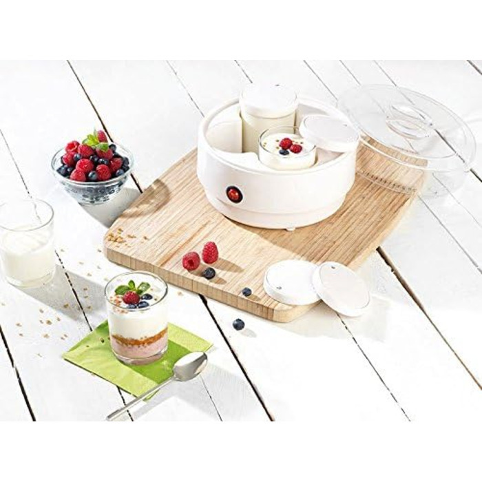 Йогуртова машина PEARL йогуртниця з 4 порційними баночками по 150 мл кожна, її можна мити в посудомийній машині (йогуртова машина, йогуртова машина, торговий автомат)