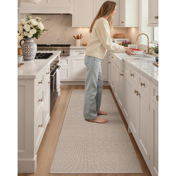 Килимки для кухні COLOR&GEOMETRY, нековзні, що праються, 43x120 см, тонка тканина 4 мм, кухонний килимок на гумовій основі, абсорбуючі, легко очищаються, килимки для підлоги перед раковиною, для коридору, бежевий, 43 x 120 см (прямокутний)