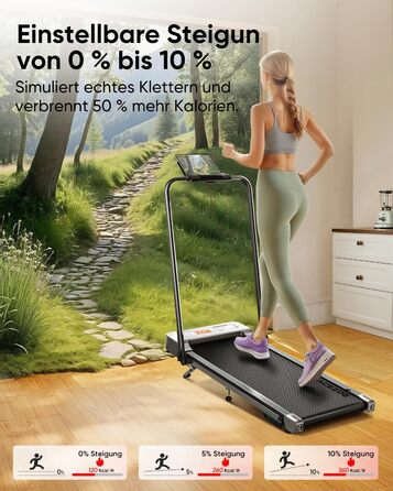 Складана бігова доріжка 6-в-1 для домашнього використання, біговий майданчик з нахилом 10 на 3 рівнях та ручками, бігова доріжка для дому/офісу зі світлодіодним дисплеєм, вантажопідйомність до 135 кг, пульт дистанційного керування та застосунок, встановле