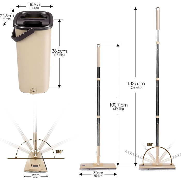 Набір швабр і відро для прибирання MASTERTOP, швабра для підлоги з 6 подушечками з мікрофібри, самоочисна плоска швабра для сухого