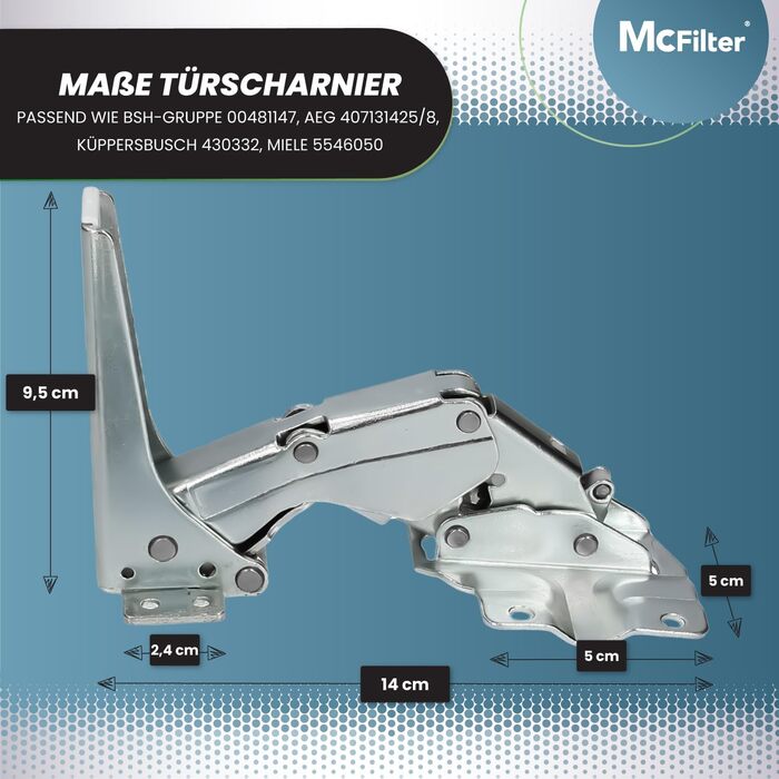 Петлі холодильника McFilter I 2 шт., сумісні з Bosch, Siemens, Miele, AEG, Neff (00481147, 481147, 407131425/8, 5546050, 00481145, 00499570, 00499569) - плоскі петлі для дверцят холодильника