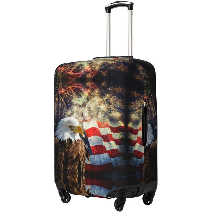 Чохол для валізи Пілотний кокпіт, захист від пилу та подряпин, принт з американським прапором, орлом та феєрверком, розмір 80 см
