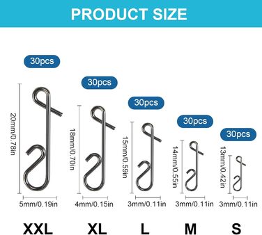 Набір безвузлових зєднувачів, 150 предметів без вузлових зєднувачів для риболовлі, розмір S-XXL без вузлових зєднувачів для риболовлі, рибальські аксесуари для морської риболовлі з безвузловим зєднувачем для волосіні.