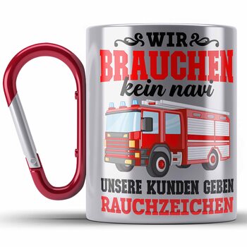 Тренд - Подарунковий кухоль з карабіном для пожежника, нержавіюча сталь, подарунок для пожежника, чоловік, чоловік, дорослий, кухоль з карабіном для пожежника, слоган з нержавіючої сталі (червоний)