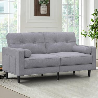 Місний диван, сучасний дизайн з товстими подушками, 2 подушки, зручний лляний диван з 2 відділеннями для зберігання речей для вітальні/спальні/офісу, легко збирається невеликий предмет меблів, класичний сірий, 2-