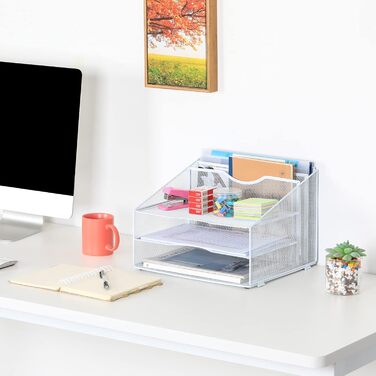 Металевий офісний органайзер EasyPAG A4 з 5 кишенями, тримач для документів, лоток для файлів, тримач для журналів, лоток для листів, органайзер для паперових журналів, білий