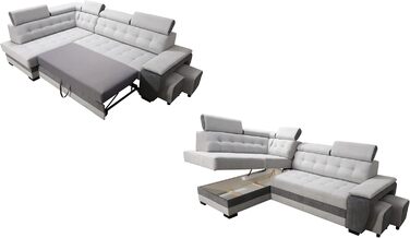 Кутовий диван Robin Inspire Grand з функцією сну, відділенням для зберігання речей, підголівниками, функцією відкидання спинки, 2 табурети, L-подібний диван, розкладний диван, окремостоячий кутовий диван, розкладний диван, меблі для вітальні, секційний ди