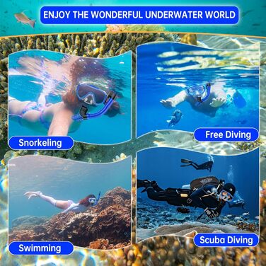 Маска для дайвінгу для дорослих, комплект для дорослої трубки з трубкою та маскою для дайвінгу, панорамна трубка із загартованого скла HD 180 із захистом від запотівання та протікання преміум-класу з сухим покриттям