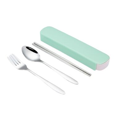 Універсальний набір столових приборів для подорожей та кемпінгу з 4 предметів, портативний посуд, палички для їжі з нержавіючої сталі, ложка, виделка, ніж для стейку з футляром для зберігання (зелений)