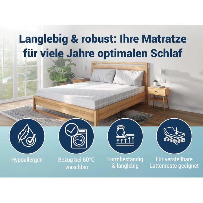 Ліжка ABC - Матрац (KSP-500) - 90x200 см (H4) - 7-зонний матрац з холодної піни - Гіпоалергенний та антибактеріальний - Сертифіковано Oeko-TEX - Знімний чохол, який можна прати - Доставка посилкою