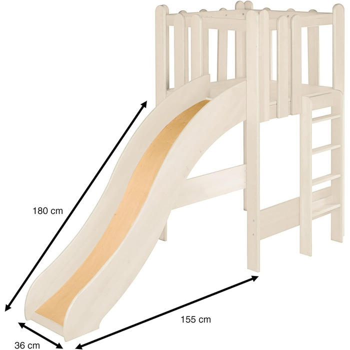 Дитяче ігрове ліжко-будиночок BioKinder дерев'яне ліжко з вежею і гіркою Ной з сертифікованого масиву сосни натурального білого ко