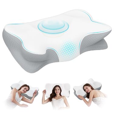 Подушка з піни з ефектом пам&39яті, подушка для підтримки шиї, ергономічна подушка, подушка для шиї, ортопедична подушка, подушка від болю в шиї, для сну на боці, спині та животі (сіра)