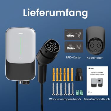 Зарядна станція GONEO Wallbox 7kW 8A-32A 1-фазна з 5-метровим зарядним кабелем типу 2 для EV/PHEV Зарядний пристрій з RFID-карткою