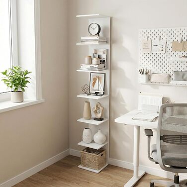 Книжкова полиця, окремостояча полиця з 6 полицями, біла настінна полиця, кухонна полиця, полиця для рослин, окремостояча настінна, для кухні, вітальні, спальні