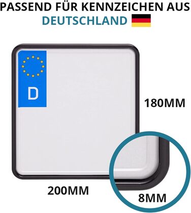 Тюнінг номерного знака мотоцикла Тримач номерного знака безрамковий чорний для Німеччини 180х200мм 180х200 свердління