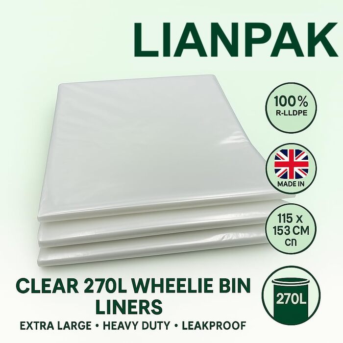 Л міцні, надзвичайно міцні, прозорі сміттєві пакети, прозорого кольору, з плоским верхом, великі сміттєві пакети, 40 мікрон, перероблені, стійкі до розривів, для кухні, побуту, комерційного використання (20), 240