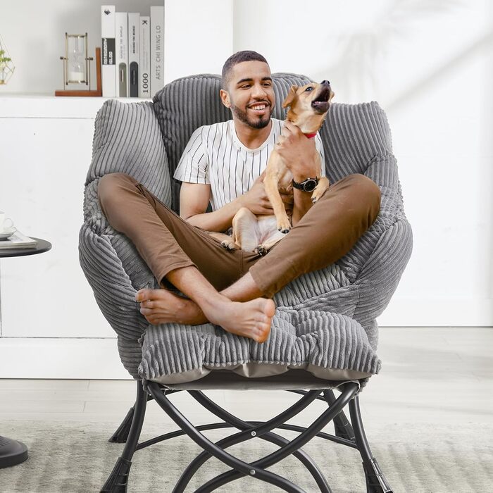 Крісло-гойдалка з оттоманкою, реклайнер з підніжкою крісло для спальні для дорослих, сучасне декоративне крісло для відпочинку з підлокітниками, ергономічна підставка для ніг, сірий колір