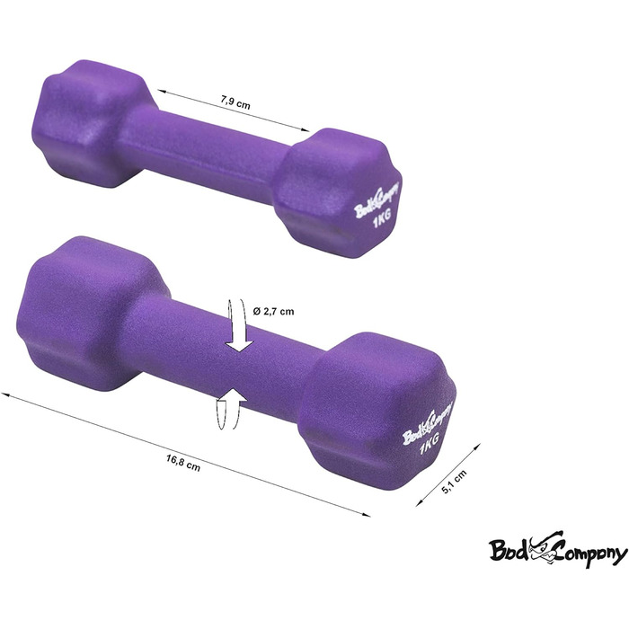 Погана компанія Неопренові гантелі від 0,5 кг до 5 кг кольорові I Малі гантелі прогумовані для фітнесу Гімнастика Аеробіка Домашня I Домашня гімнастика Гантелі для жінок Чоловіки I Гантелі (b - 2 x 1 кг (фіолетовий))