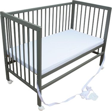 Дитяче ліжко Micoland - Приставне ліжко - Дитяче ліжко 120x60 см, що трансформується, з ремінцем, колесами та матрацом (сіре з матрацом)