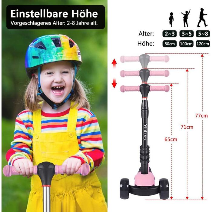 Дитячий самокат YOLEO 3 в 1 Самокат зі знімним сидінням, великими світлодіодними колесами, регульованим по висоті кермом для малюк