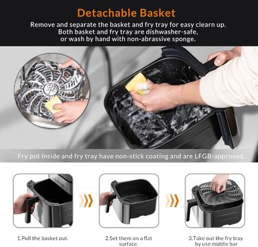 Фритюрниця 8 л з 10 програмами, фритюрниця з цифровим світлодіодним сенсорним екраном, контроль температури 76-200C, таймер, здорова їжа без олії, 1800 W