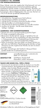 Преміальний 60-літровий циліндр CO2 для SodaStream (крім QC), Aarke тощо Нові та вперше заповнені в Німеччині Природна вугільна кислота на 60 літрів 10 років TV 425 г
