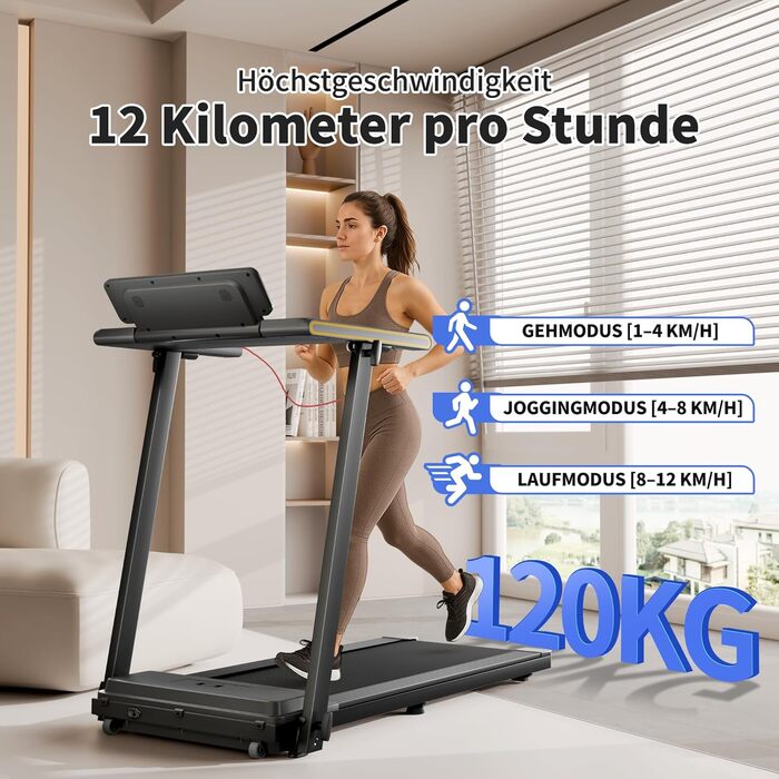 Домашня бігова доріжка - Складані бігові доріжки до 12 км/год Електричні бігові доріжки зі світлодіодним дисплеєм Килимок для ходьби Тихий біговий килимок для домашнього офісу 120 кг макс. з 3 режимами LUYATA
