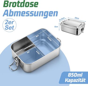 Набір ланчбоксів Homikit з розділеннями, 2 шт., 850 мл, нержавіюча сталь. Металеві контейнери для обіду, сніків, герметичні, з ущільнювальним кільцем для школи, офісу, пікніка. Можна мити в посудомийній машині.